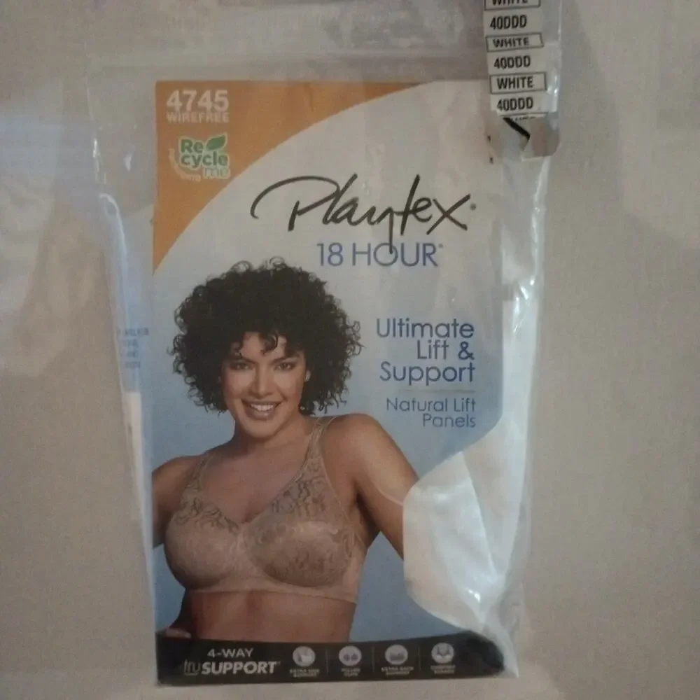 Playtex‎ Women's 18 Hour Ultimate Lift and Support Wirefree Bra Size 40DDD White